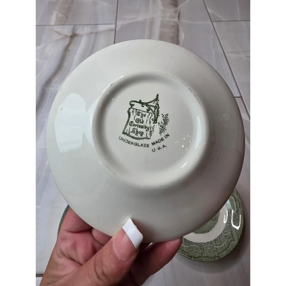Vintage Green Transferware Teapot Bread and Butter Plates‎ Set of 6 6.25 Inch A2